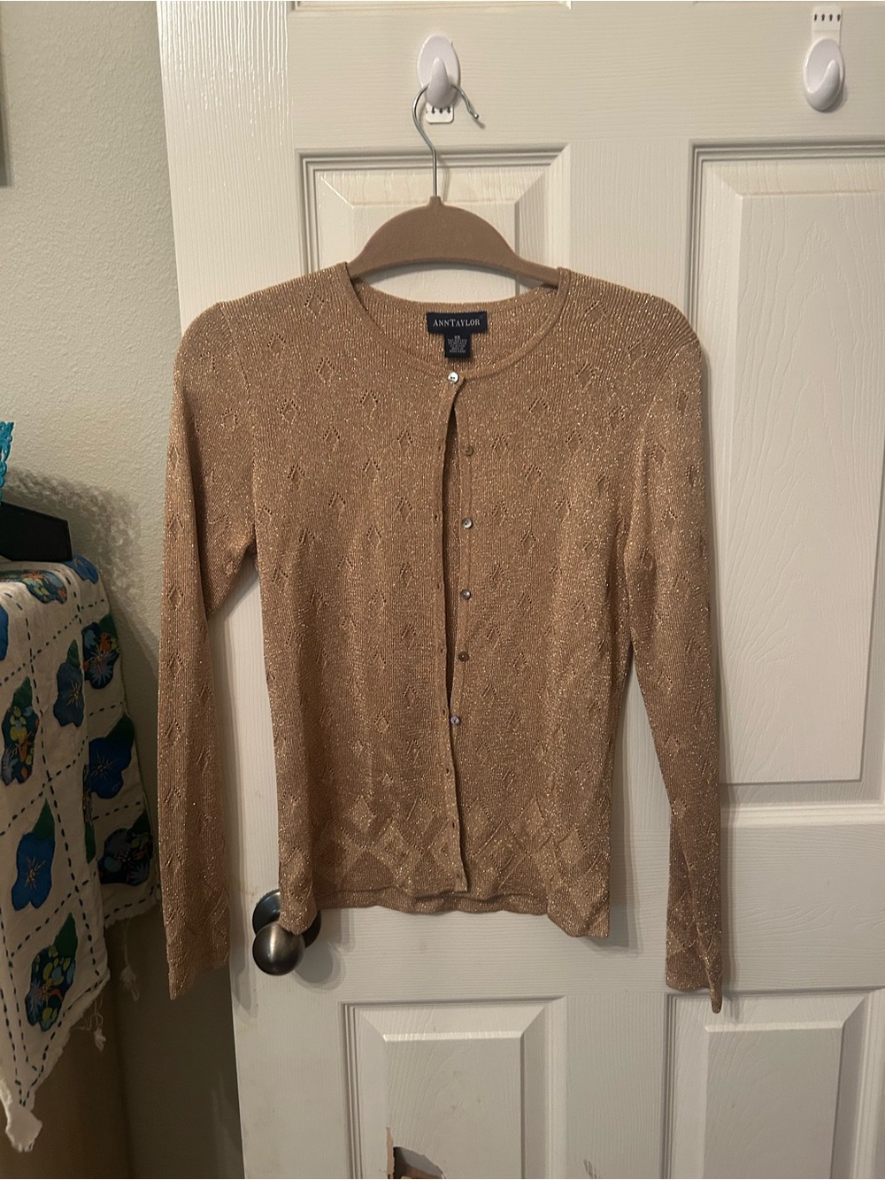 Ann Taylor Metallic gold  Knit Button Cardigan